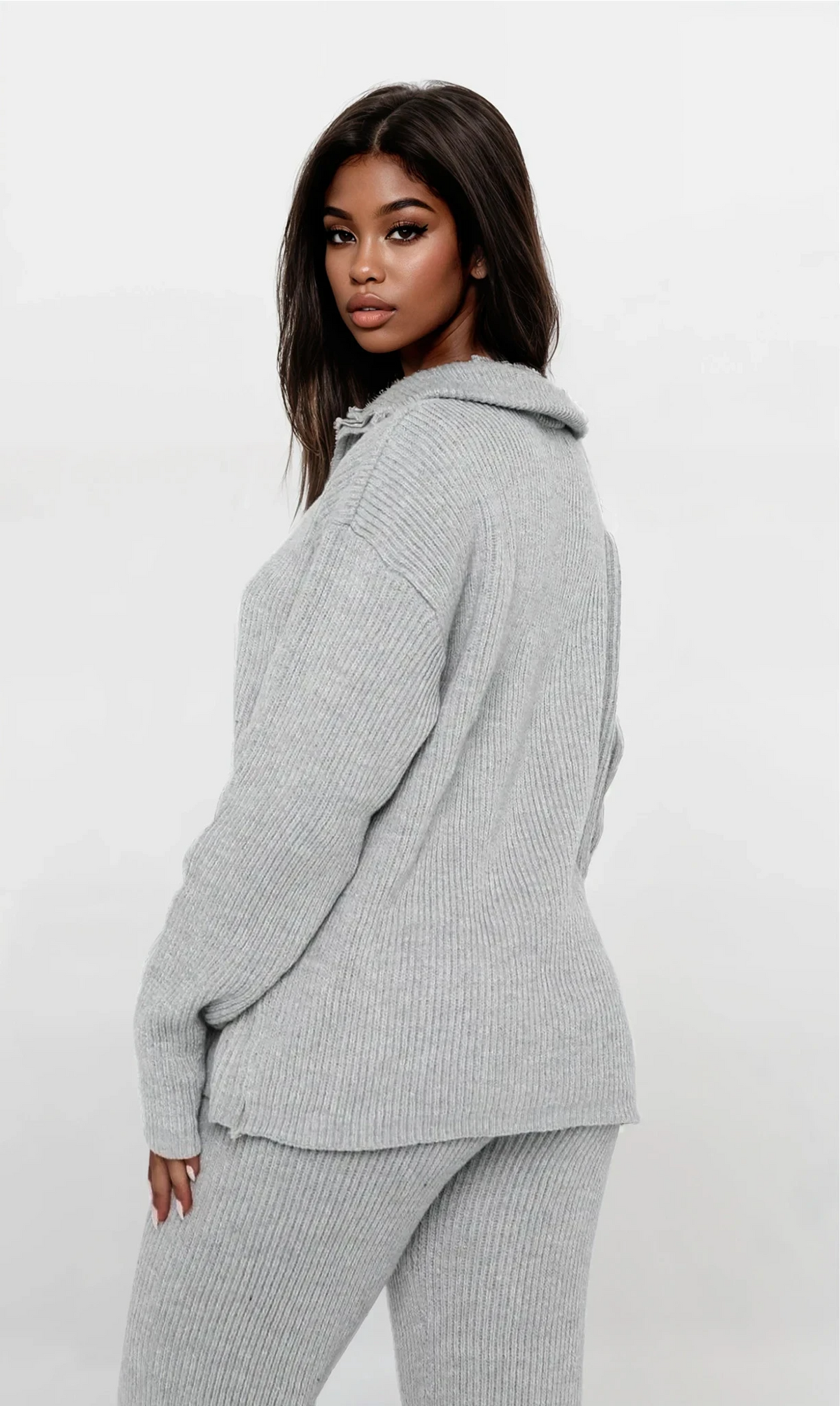Plush Quarter Zip Long Sleeve Top and Pant Set with ribbed texture 