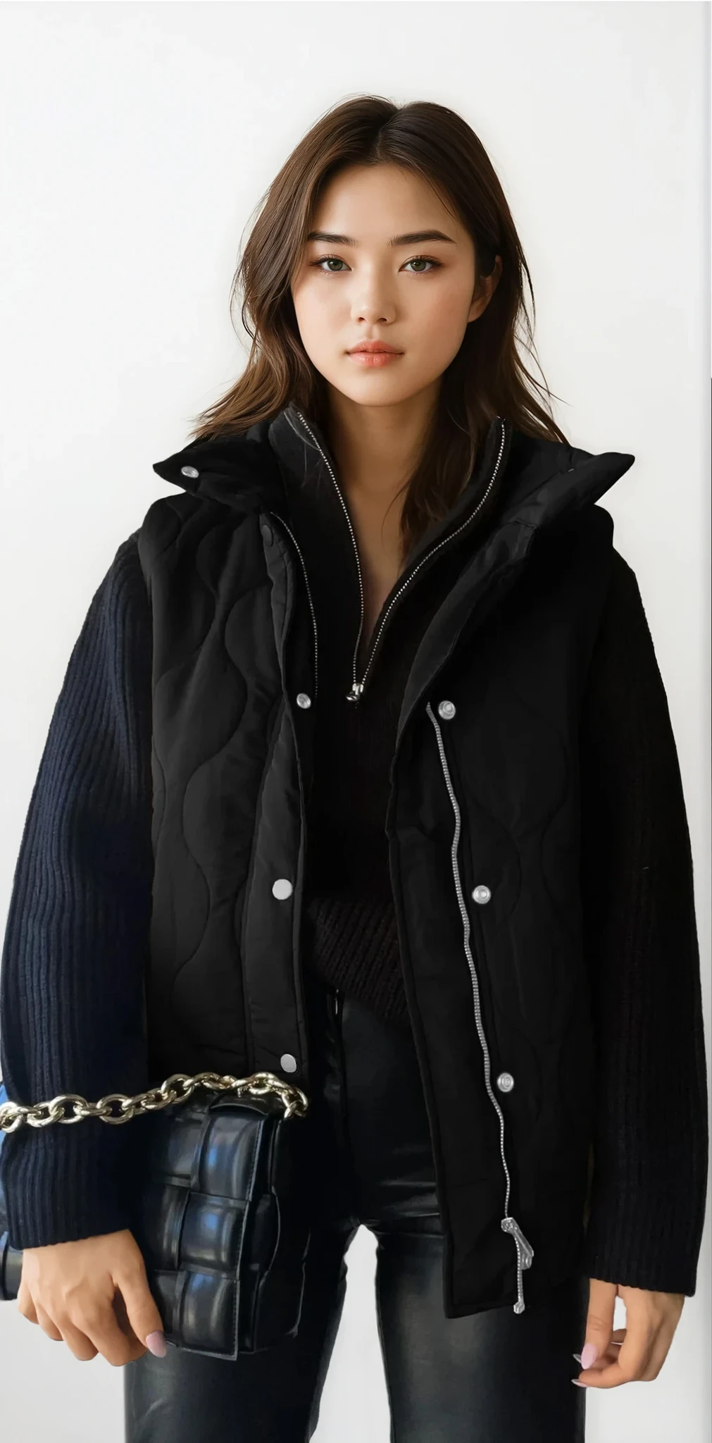Sleeveless quilted vest with collared neck and pockets