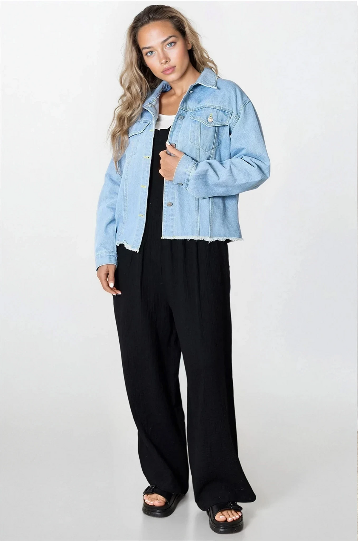 Raw and Real dropped shoulder denim jacket with raw hem and pockets