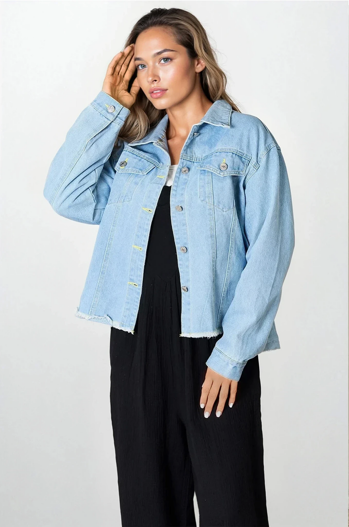 Raw and Real dropped shoulder denim jacket with raw hem and pockets
