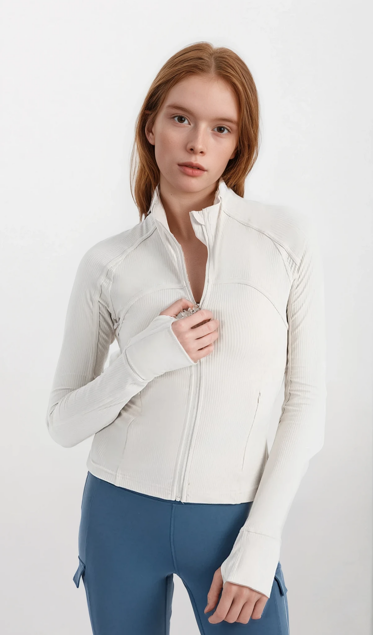 Recharge full zip long sleeve jacket with pockets and thumb holes