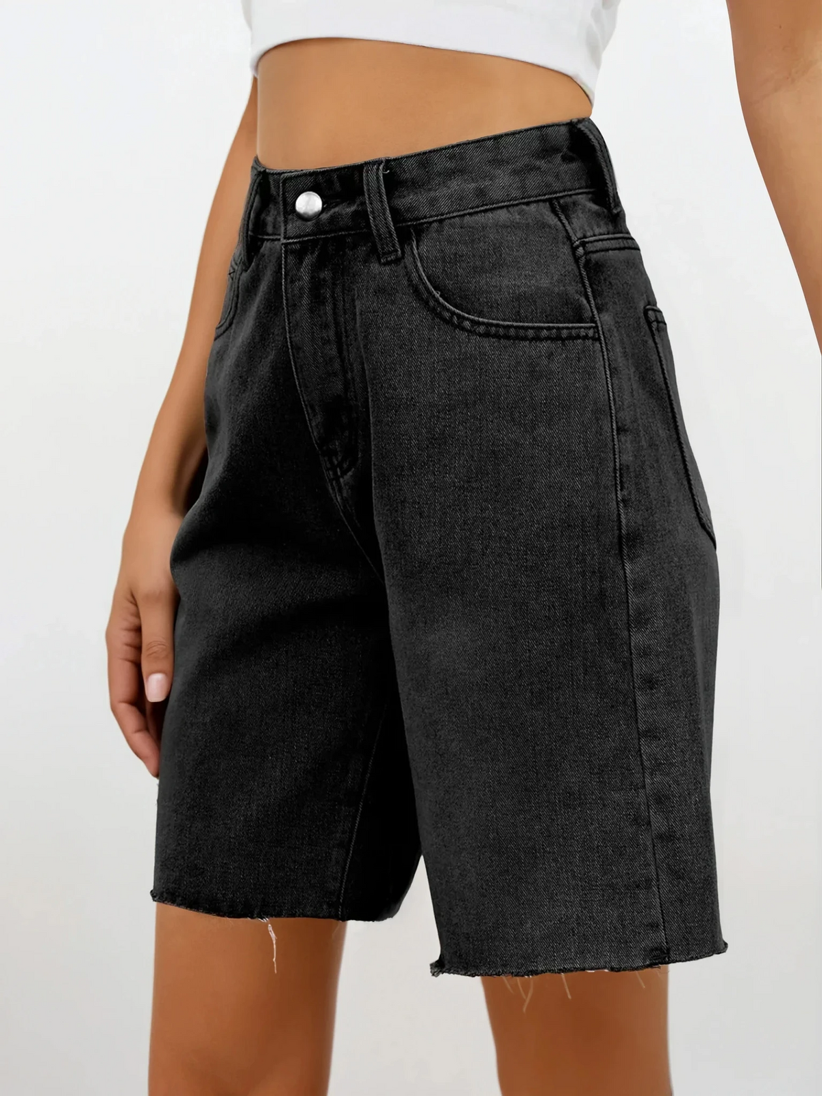Rogue raw hem denim shorts with lightweight breathable fabric