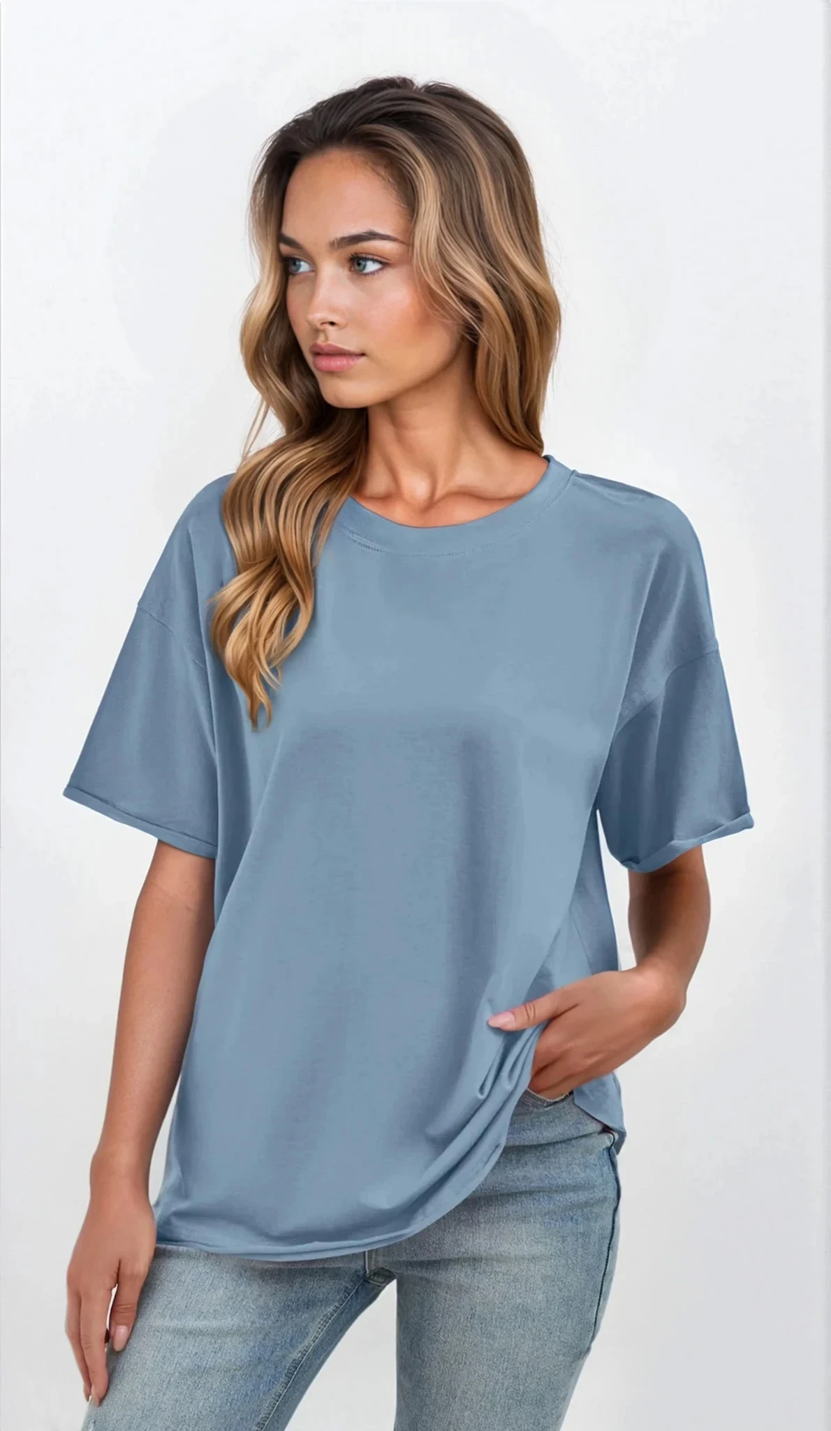 Bare round neck half sleeve t-shirt with solid pattern