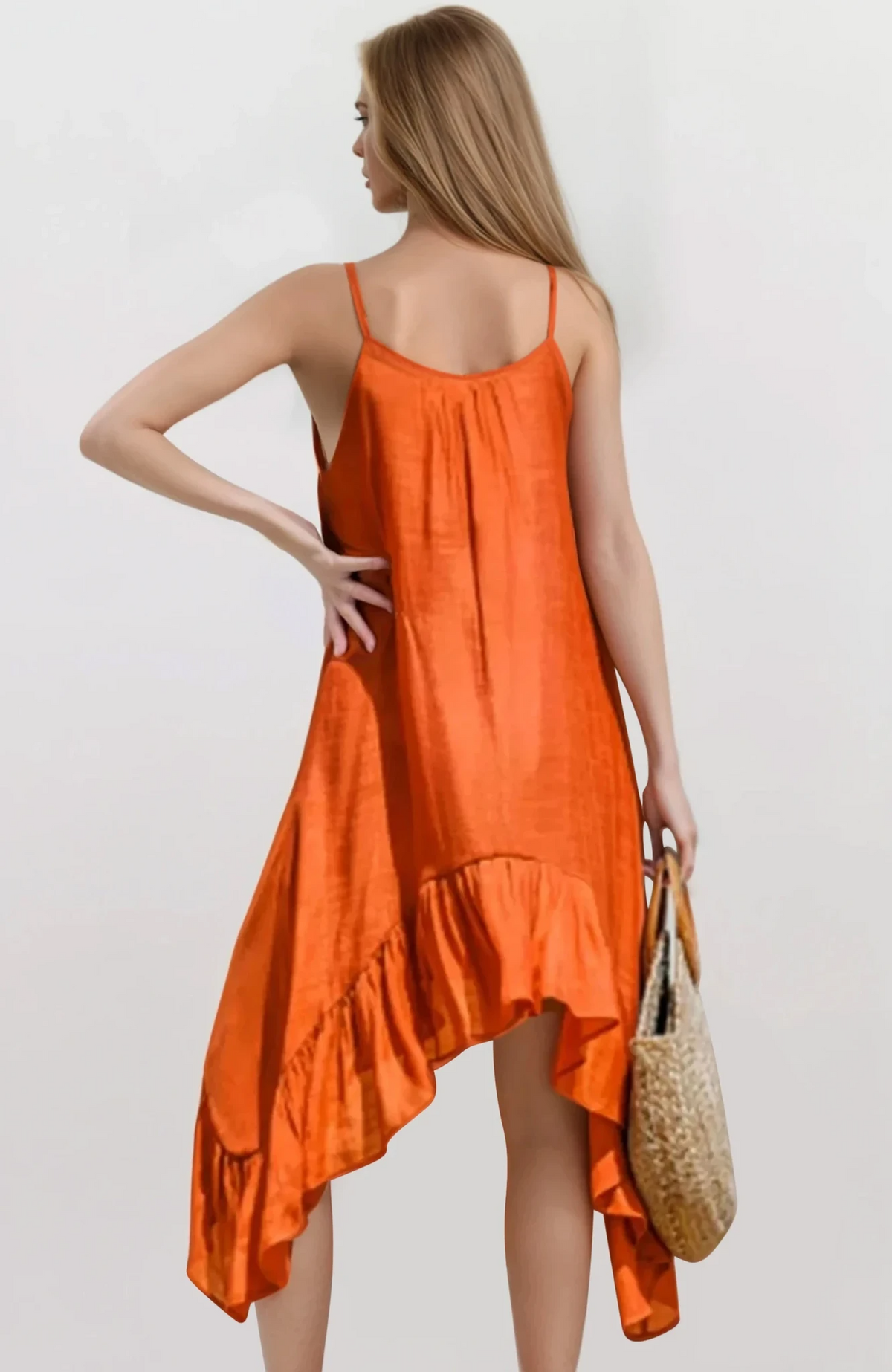 Sienna scoop neck ruffle dress with high-low hem