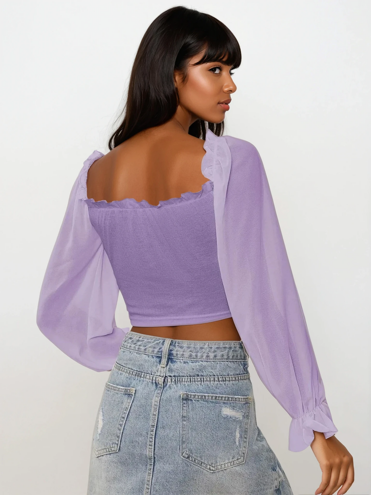 Sweetheart neck flounce sleeve top with adjustable tie-front and ruffles