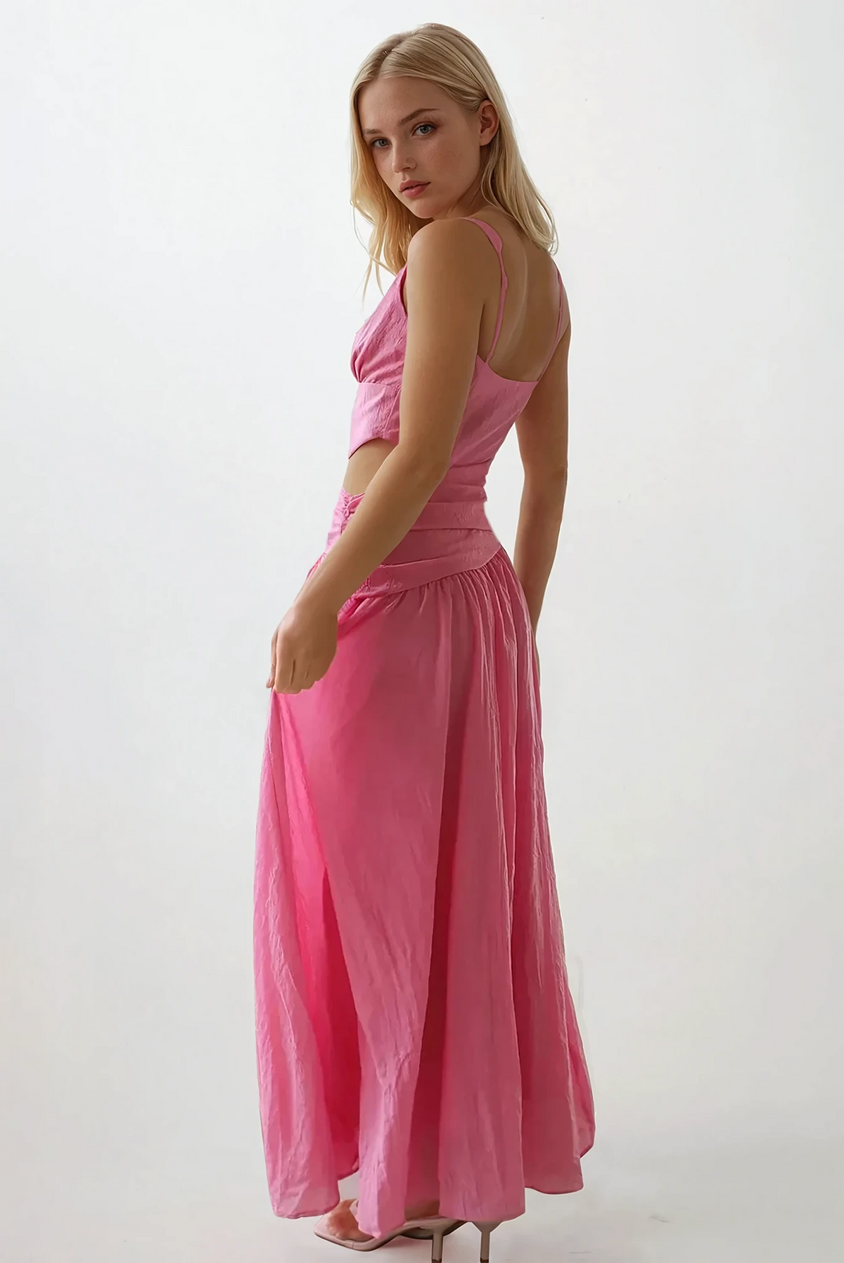 Slipstream cutout v-neck sleeveless maxi dress with ruched detailing