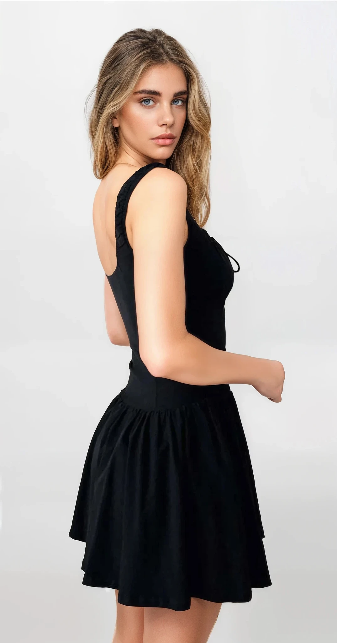 Sweetheart square neck cami dress with buttons and ruched detail