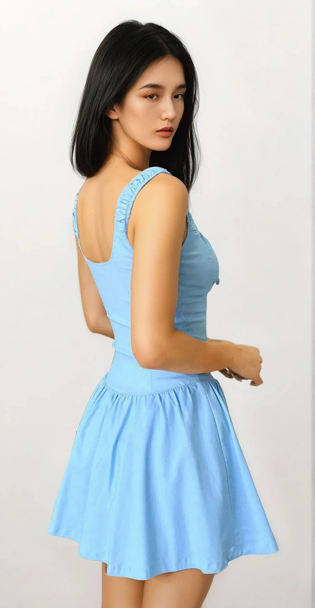 Sweetheart square neck cami dress with buttons and ruched detailing
