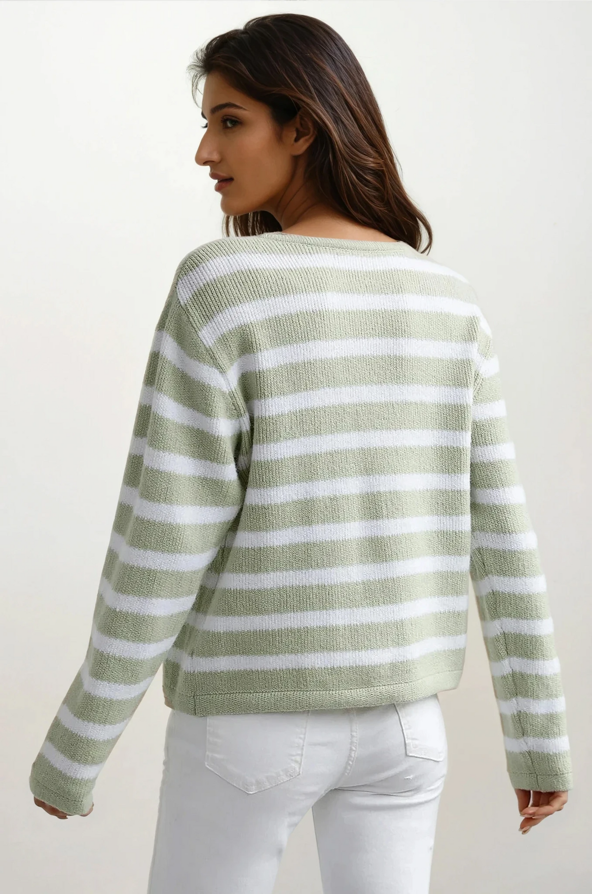 striped button-down cardigan with pockets and lightweight fabric