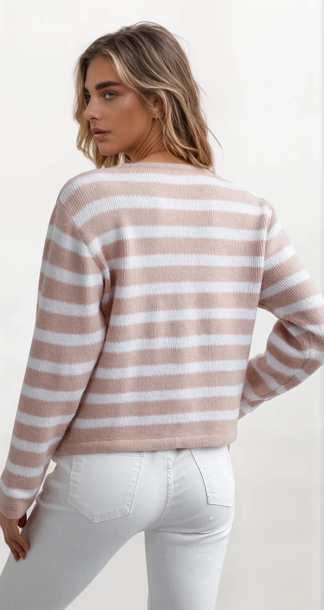Striped button-down cardigan with pockets and lightweight fabric