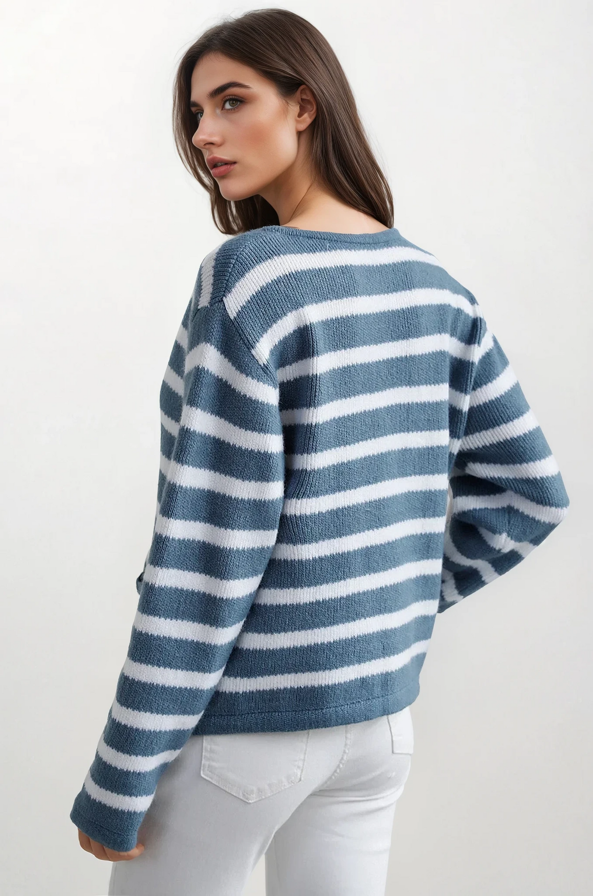 Striped button-down cardigan with pockets and lightweight stretch fabric