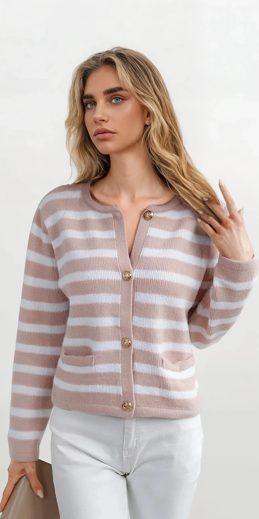 women's striped button-down cardigan with pockets