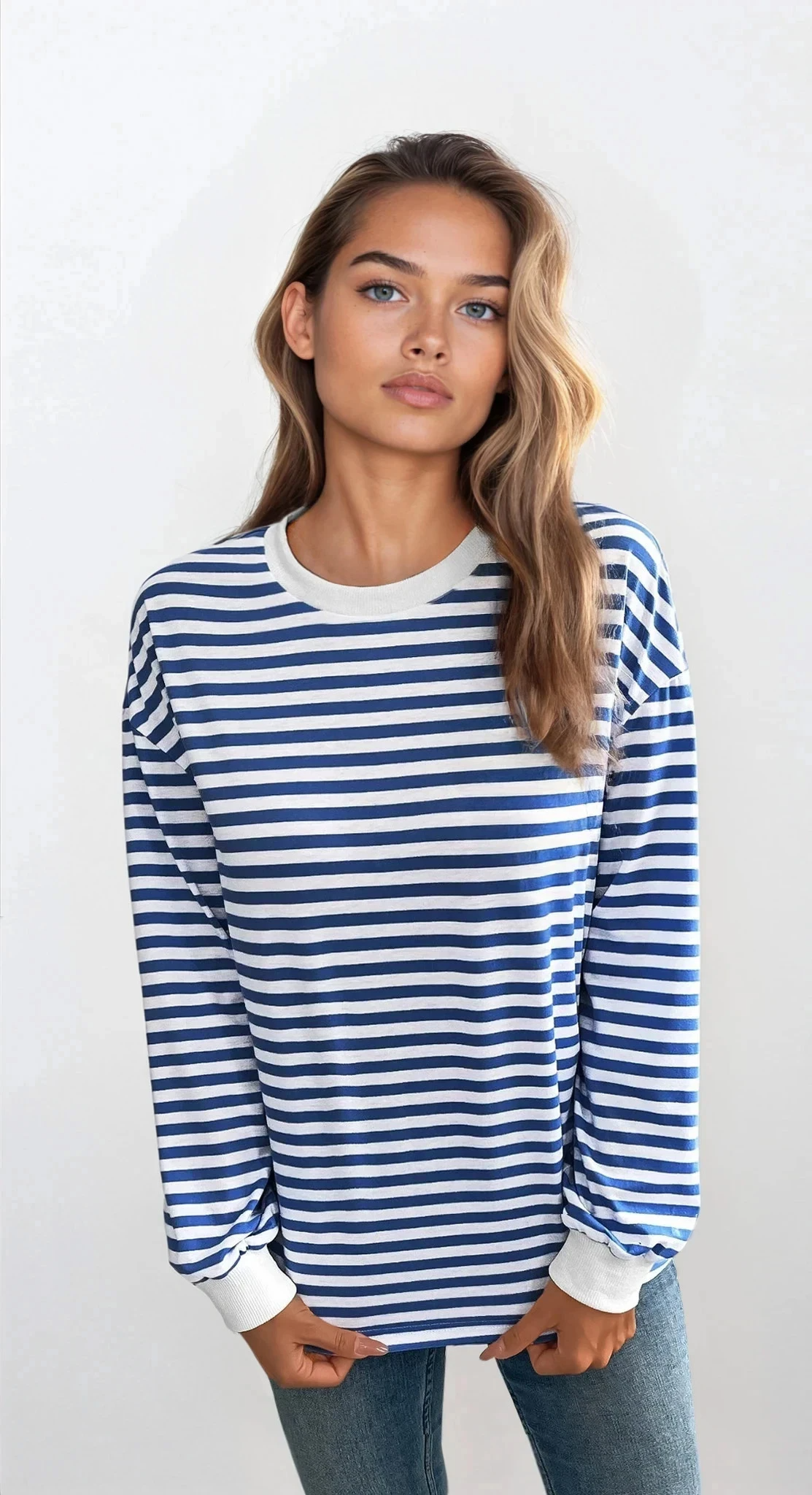 striped crew neck pullover lightweight versatile comfortable fit