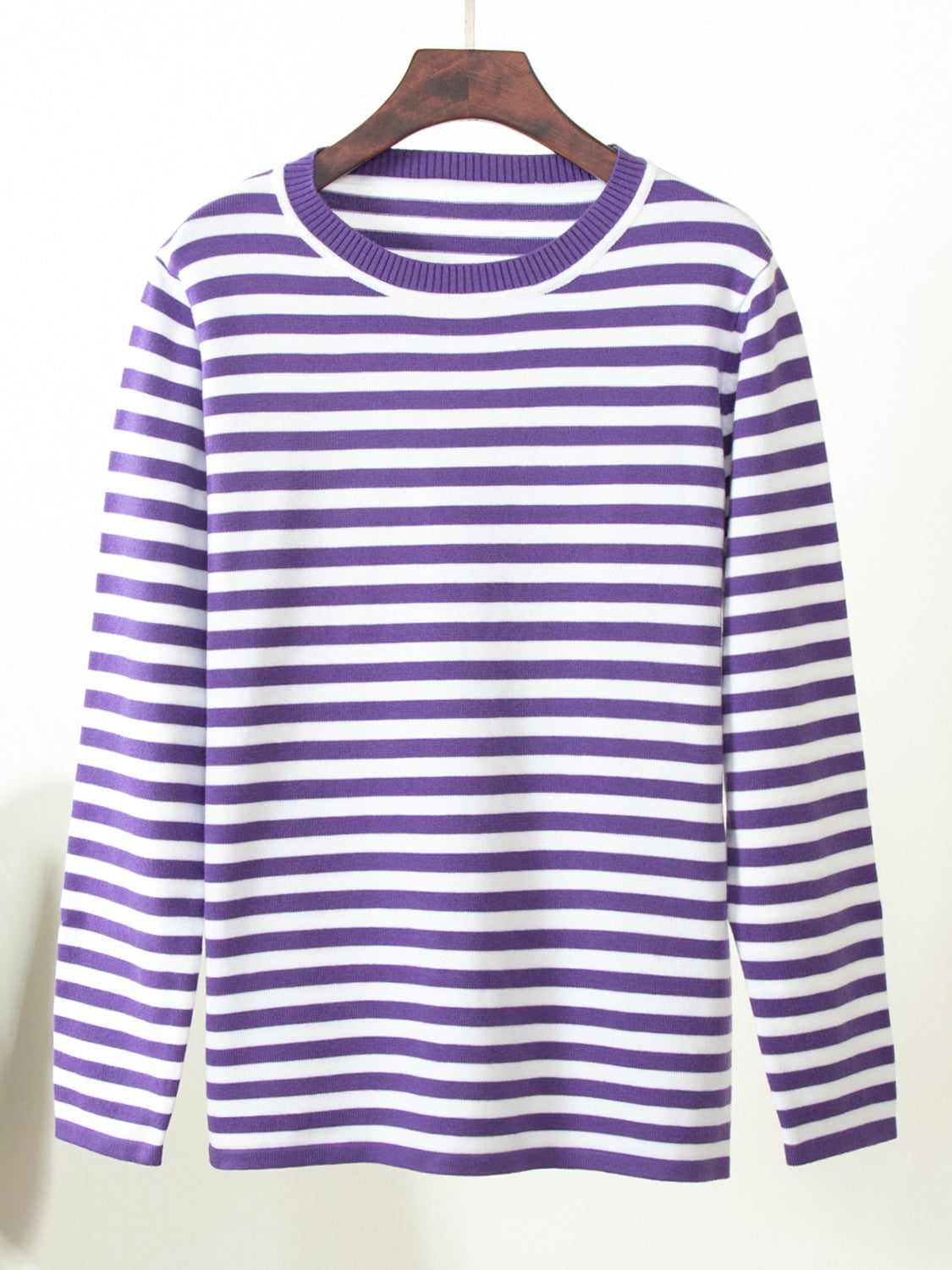 Striped round neck long sleeve sweater