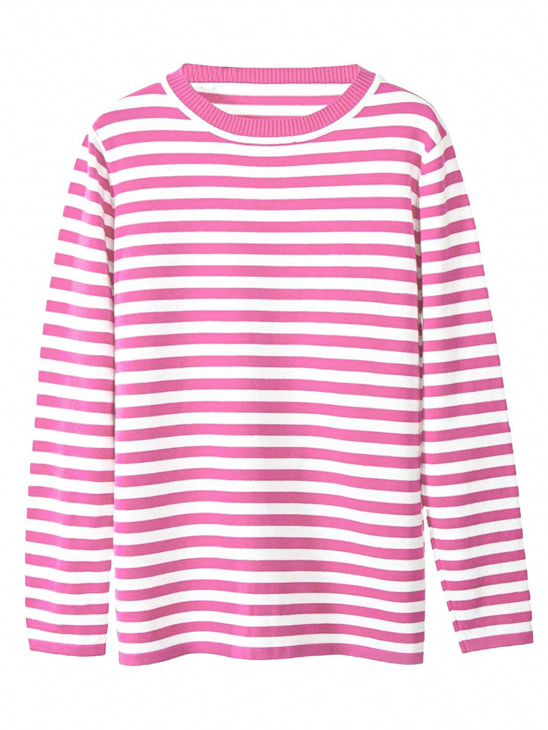Striped round neck long sleeve sweater in classic style