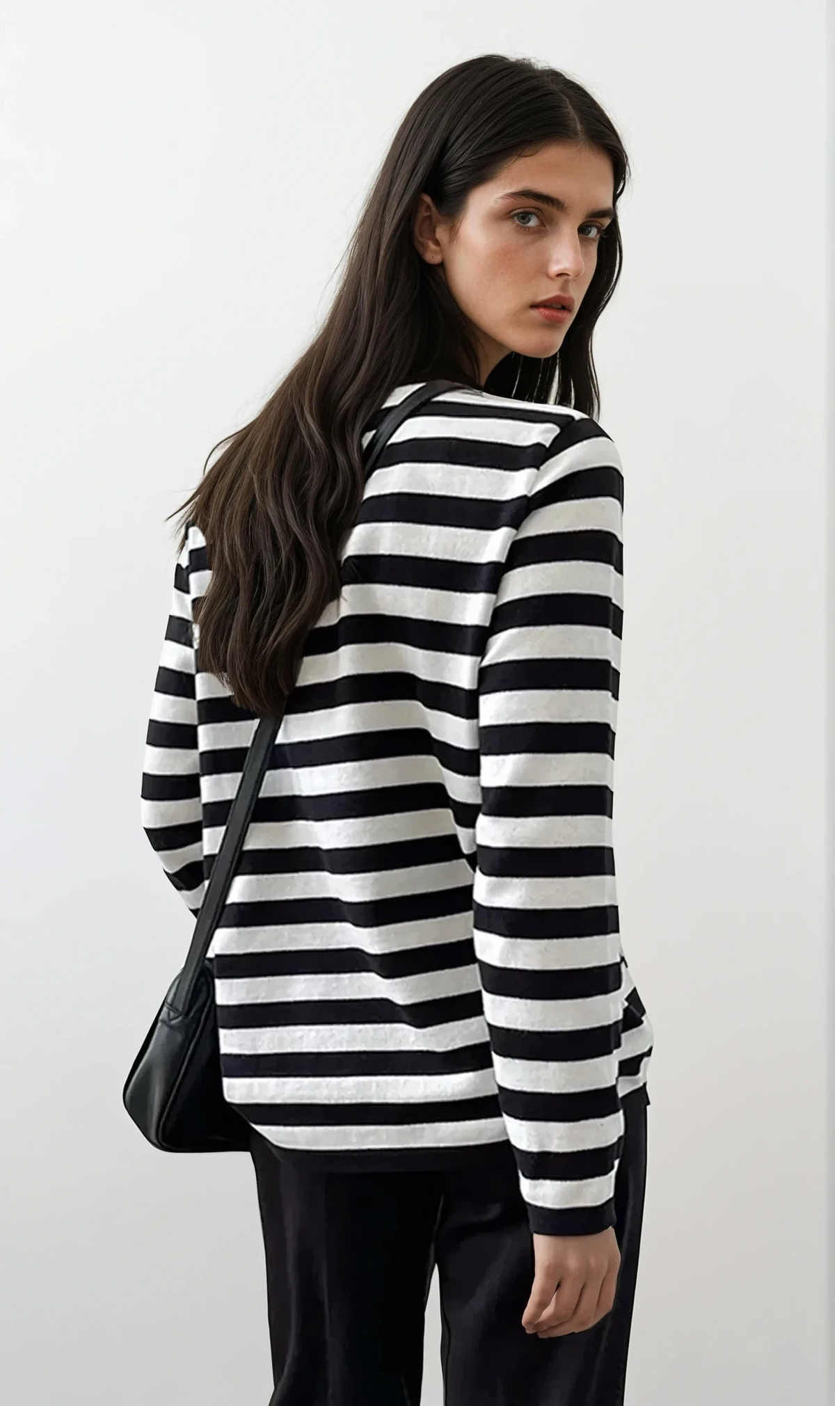 Striped round neck long sleeve sweater with classic fit