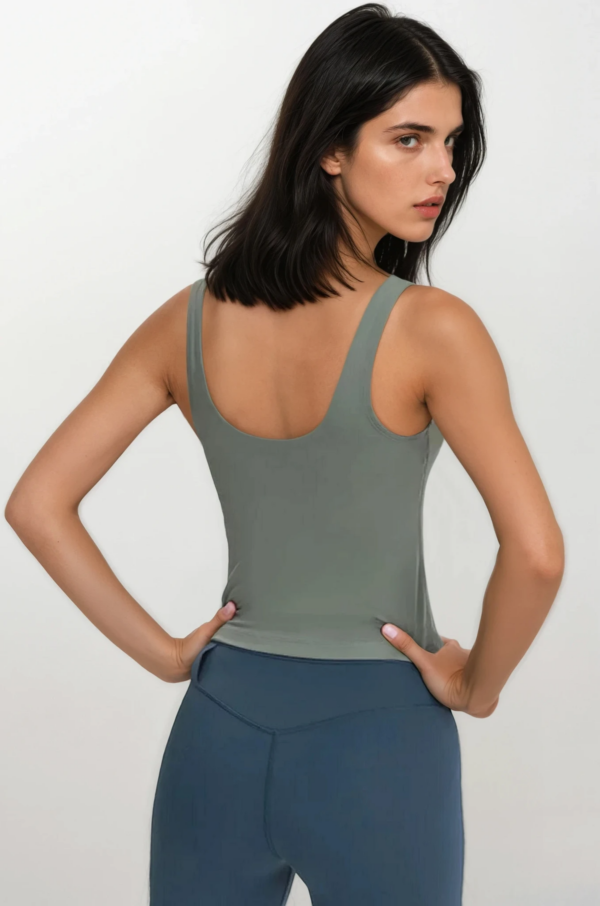 Black studio v-neck tank with built-in bra-solid-color-activewear 