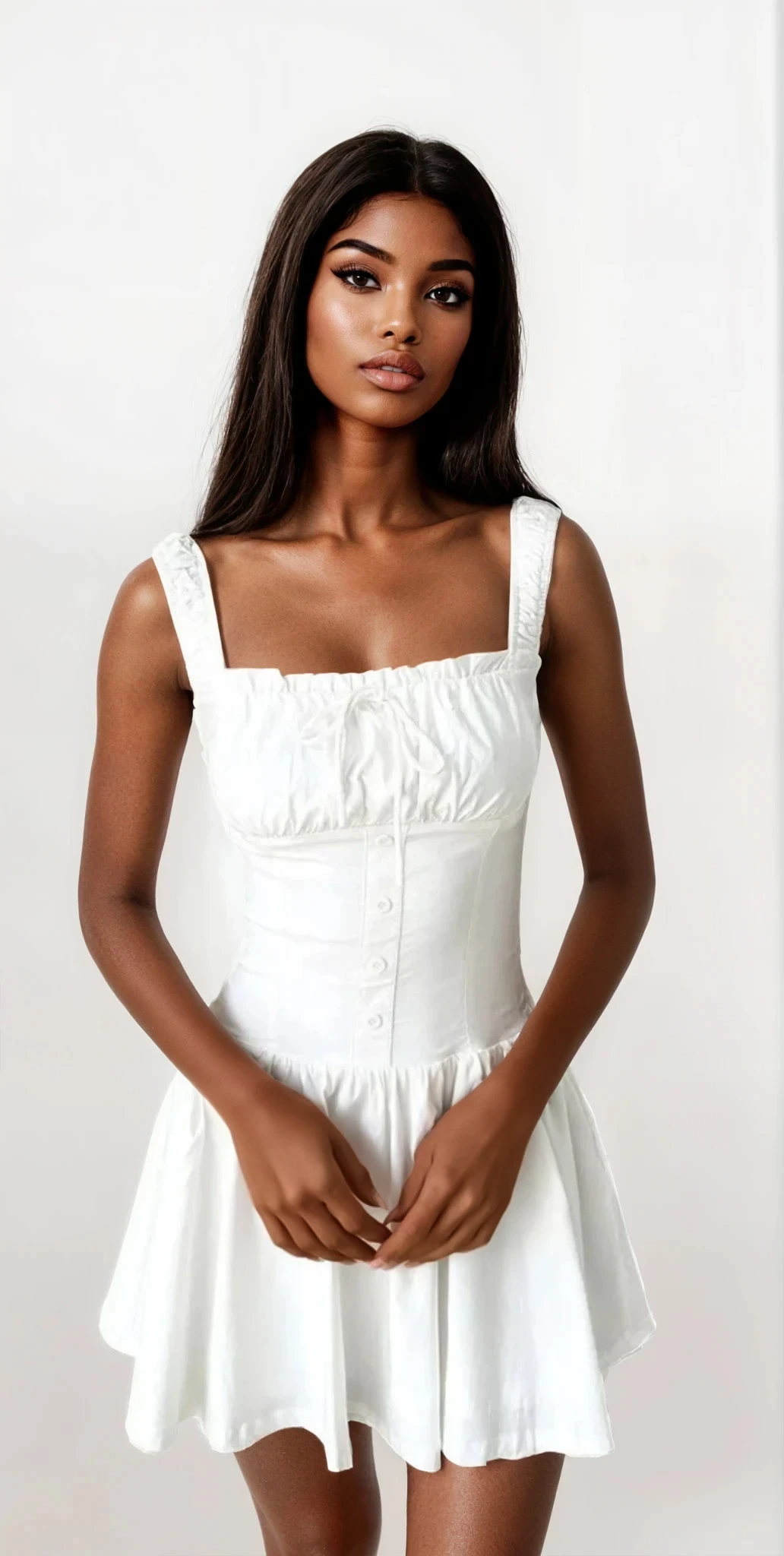 Sweetheart square neck cami dress with ruched detail and buttons