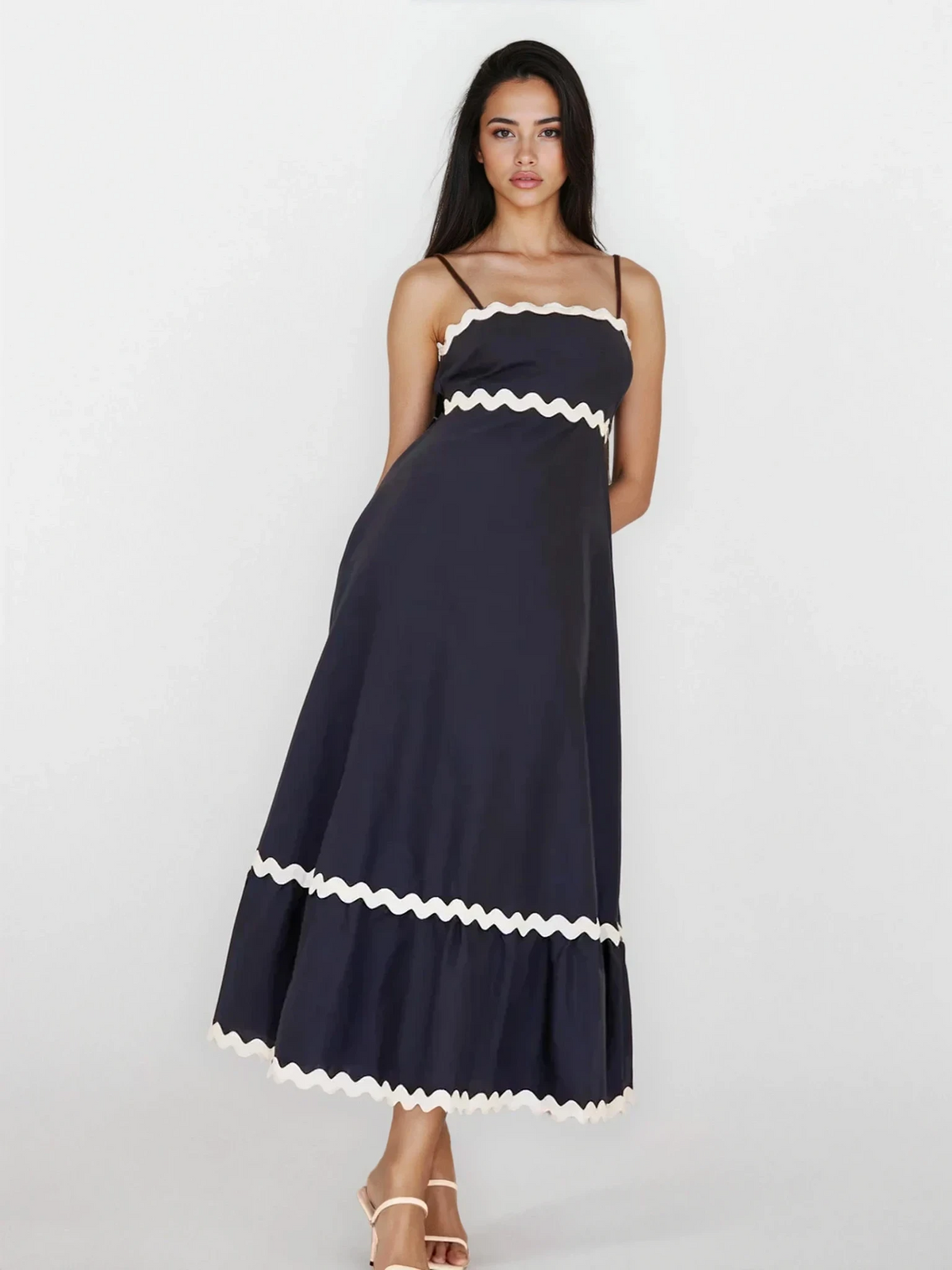 Tidal spaghetti strap maxi dress with lightweight, non-stretch fabric