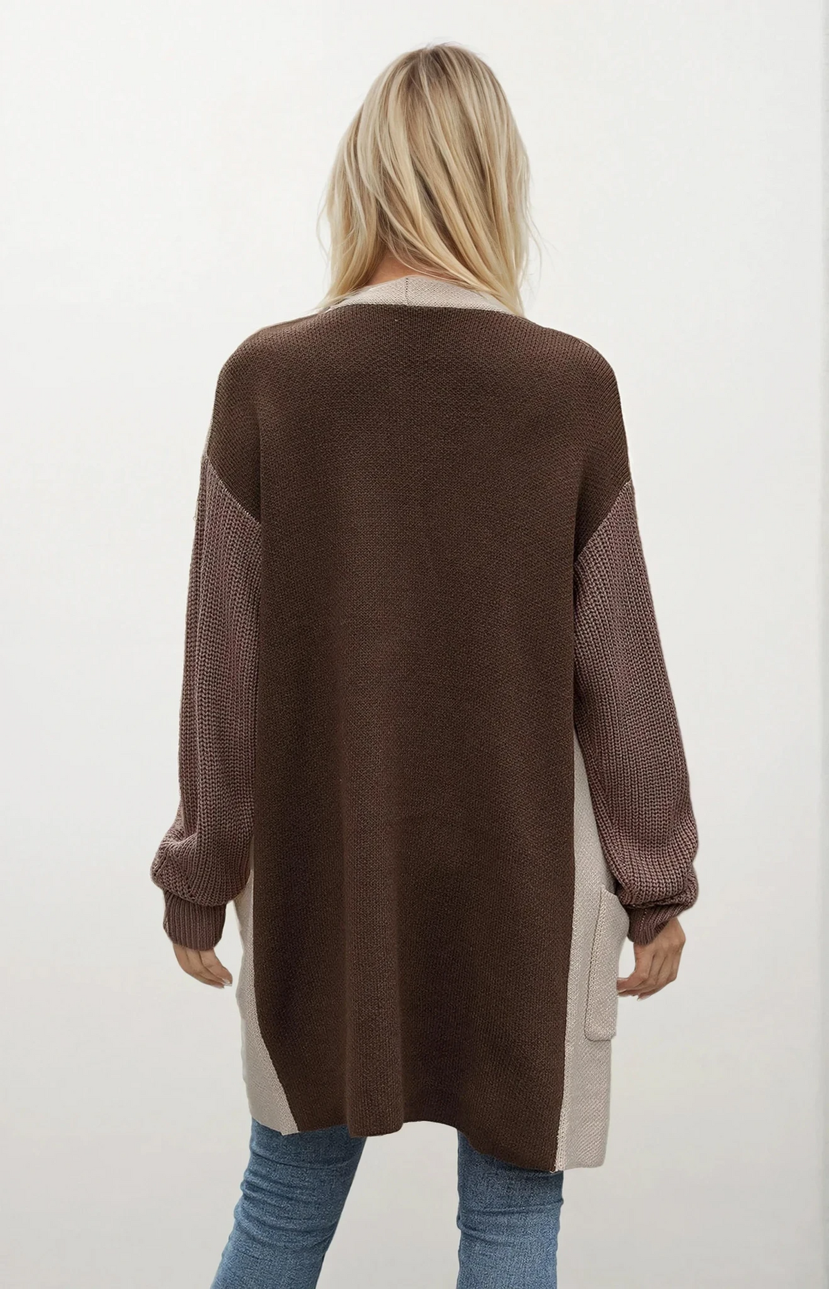 Tones longline cardigan with color-blocking and pockets