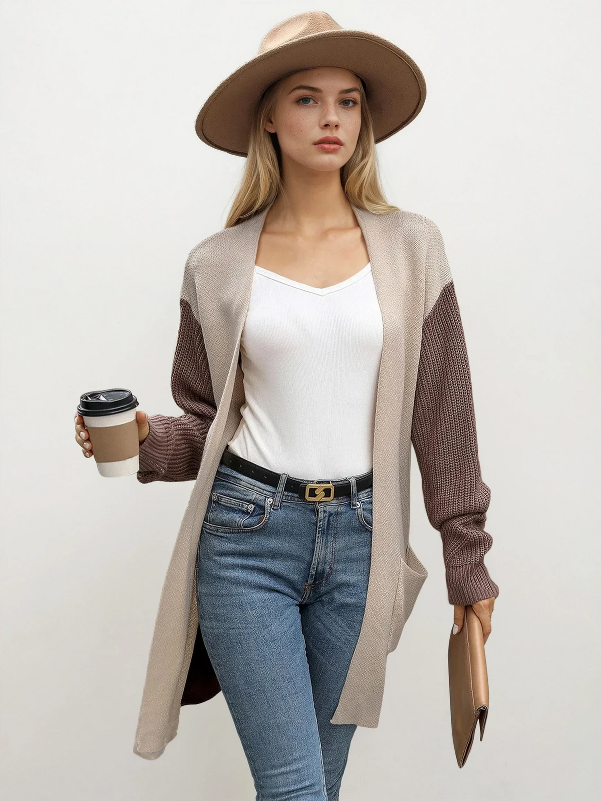Tones longline cardigan with color-blocking and pockets