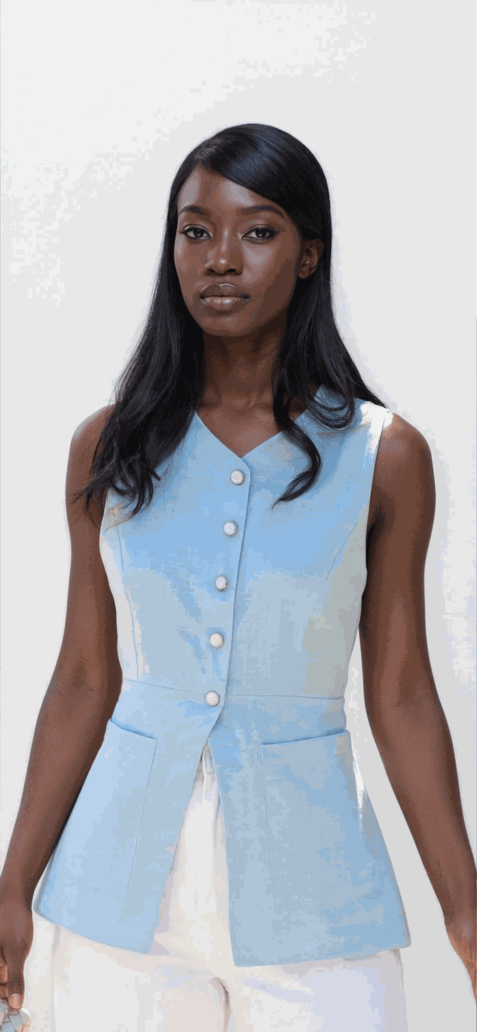 Trace v-neck button-down vest with pockets and sleeveless design