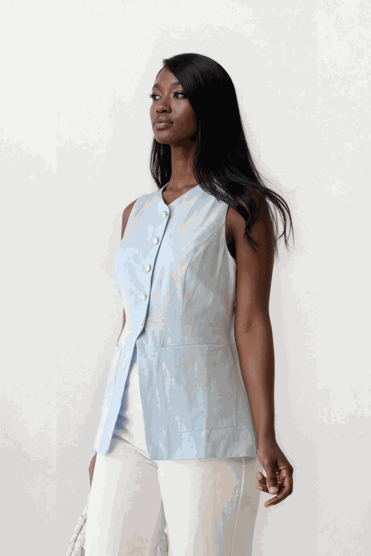 Trace v-neck button-down sleeveless vest with pockets