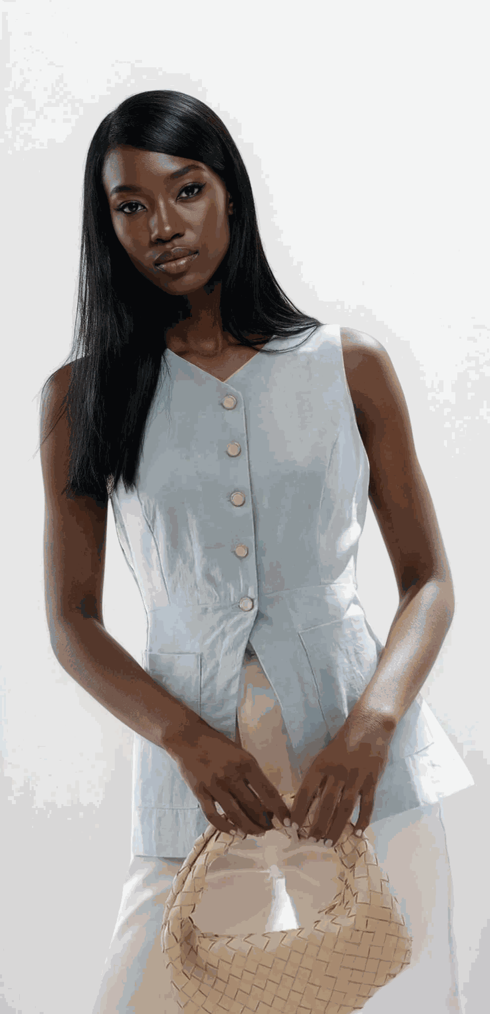 Trace v-neck button-down vest with pockets in breathable cotton linen