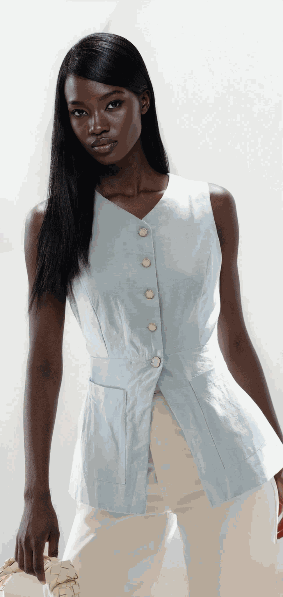 Trace V-neck button-down vest with pockets in breathable fabric