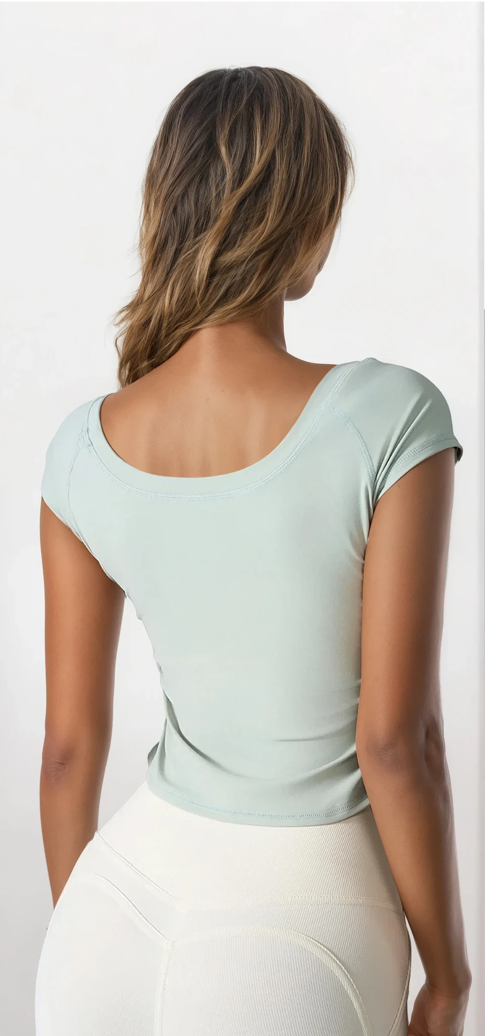 Light green Trendsi contour round neck short sleeve clothing, featuring a relaxed fit and classic design.
