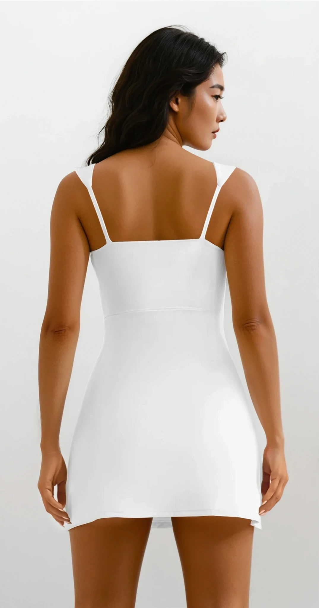 Triumph Square neck slit tennis dress in solid color with mini length