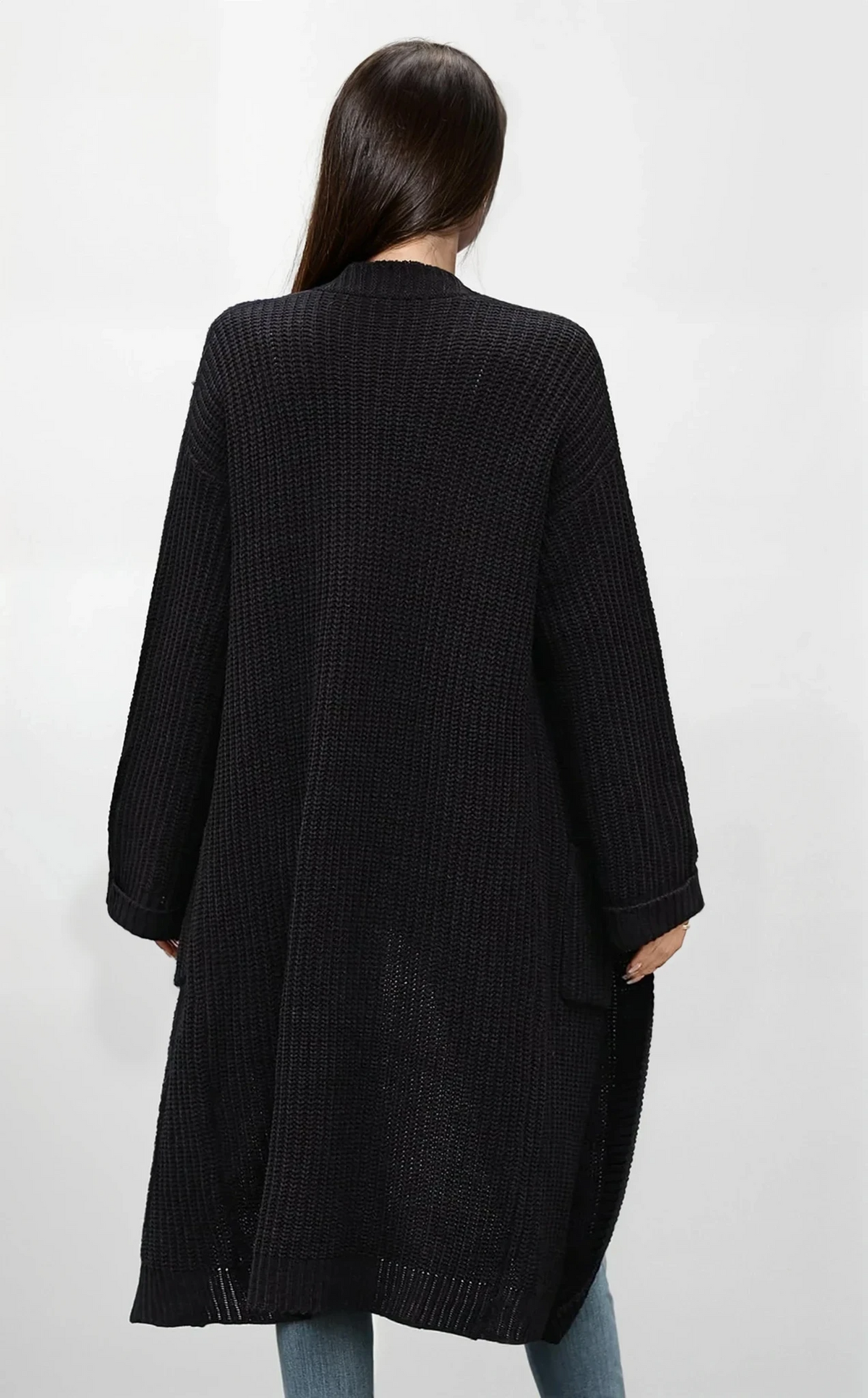 Vogue open front cardigan with pockets and dropped shoulders in lightweight fabric
