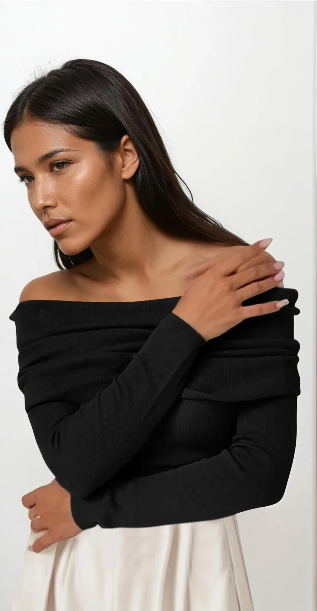 weightless off-shoulder long sleeve solid sweater